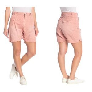 NEW We the Free Rose Size 0 Pink Cotton Linen Shorts Button Close Frayed Hem